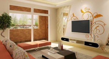 beige living room walls with decals