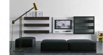 black separated tiers wall shelving units for living room