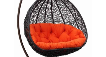 black wicker and orange red cushion enough for two bedroom swing chair