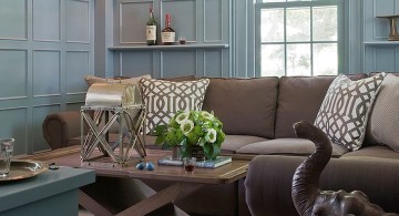 blue and brown living room for small space