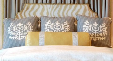 blue and gold bedroom with unique zebra print