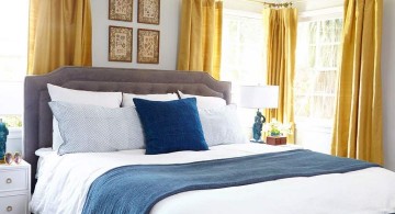 blue and white beddings and gold curtain blue and gold bedroom