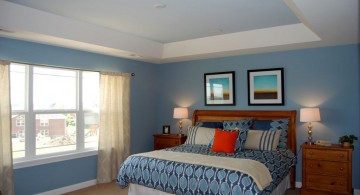 blue and white toned tray ceiling bedroom