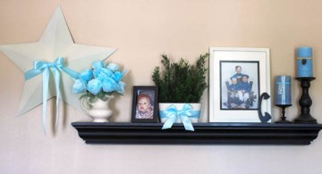 blue themed floating shelf decorating ideas