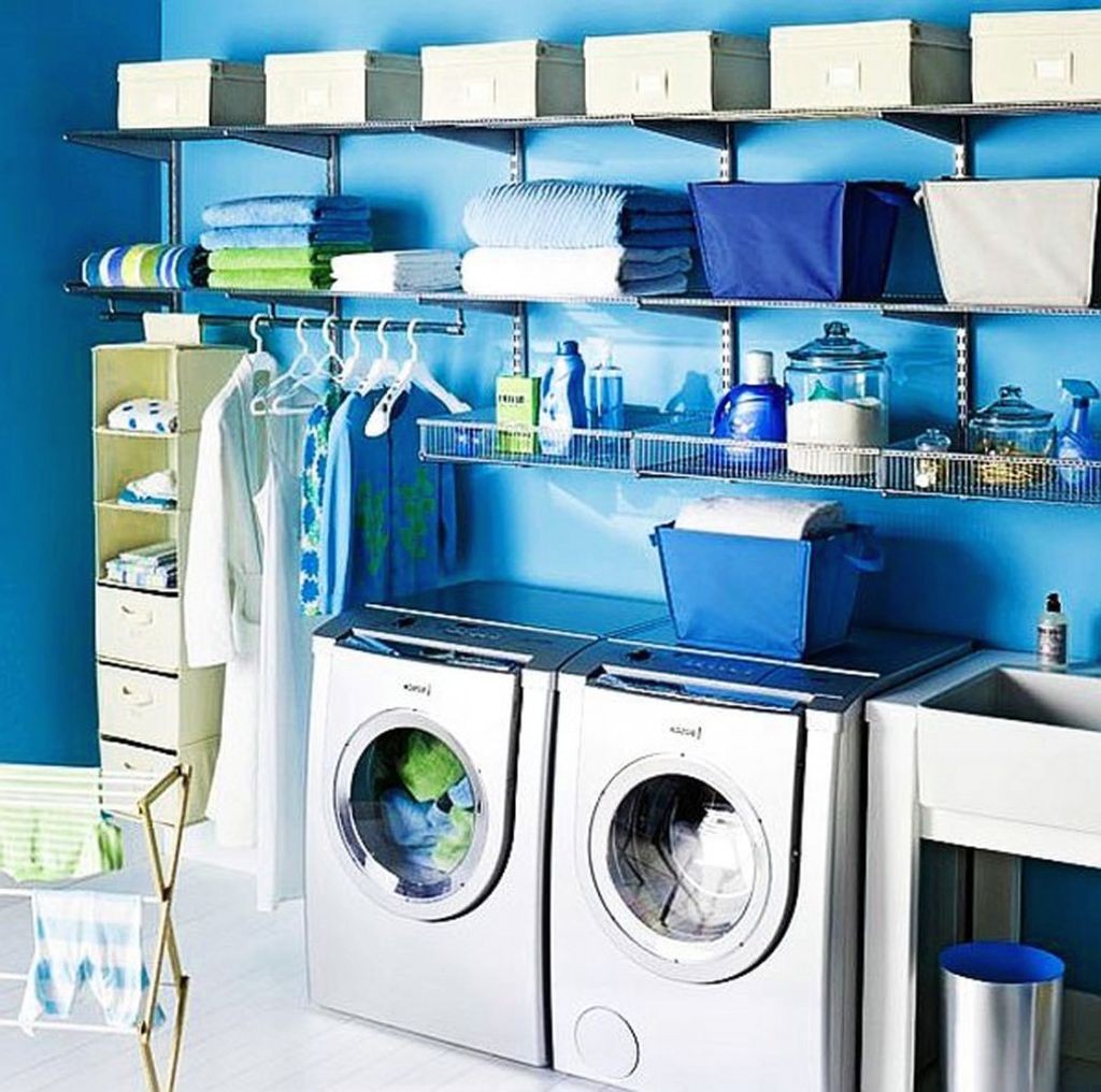 blue toned small laundry room designs