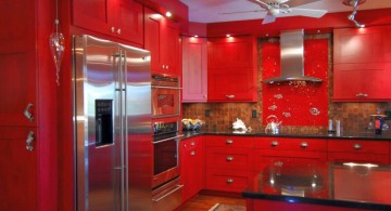 bold red lacquer kitchen cabinet for small kitchen