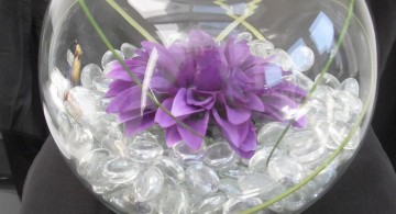 bowl centerpiece ideas with clear crystal and purple flower