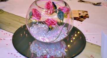 bowl centerpiece ideas with clear crystals and roses