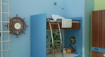 boys blue room with ship wheel