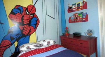 boys room paint ideas in blue with huge Spiderman murals