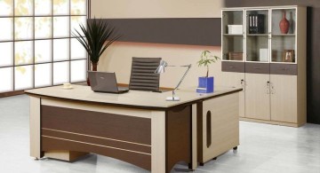 brown and cream sleek office desk