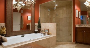 brown bathroom ideas with glamorous pendant light