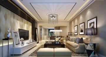 ceiling design ideas for living room with tall chandelier