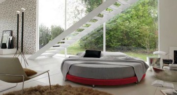 circular bed in grey and red