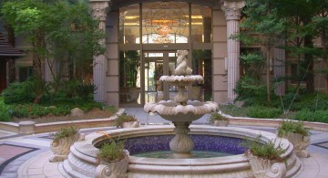 classic front yard landscape fountain design ideas