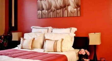 classy red black and white bedroom ideas with a bit of orange