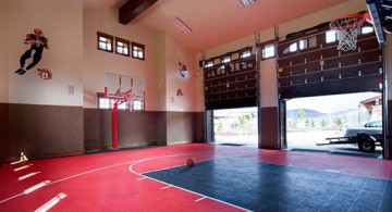 colorful garage plus indoor home basketball courts