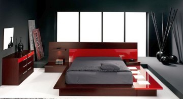 contemporary Zen style red and black bedroom