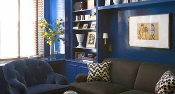 contemporary blue and brown living room