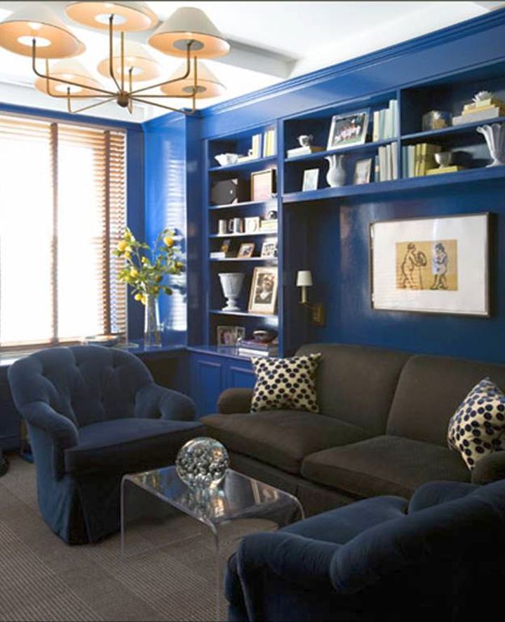 contemporary blue and brown living room