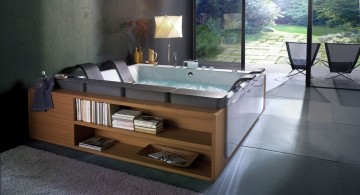 contemporary brown bathroom ideas with double tub