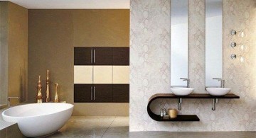 contemporary brown bathroom ideas with floating sink