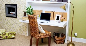 contemporary home office design ideas for small spaces with rattan chair