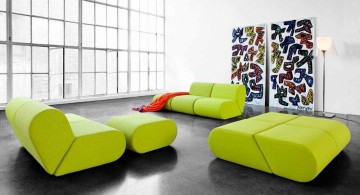 contemporary modular sofas in Japanese inspired room