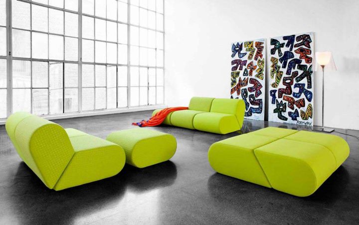 contemporary modular sofas in Japanese inspired room