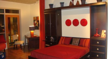 contemporary murphy bed design ideas for small rooms in red and black