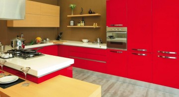 contemporary red lacquer kitchen cabinet
