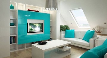 contemporary turquoise living room for loft apartment