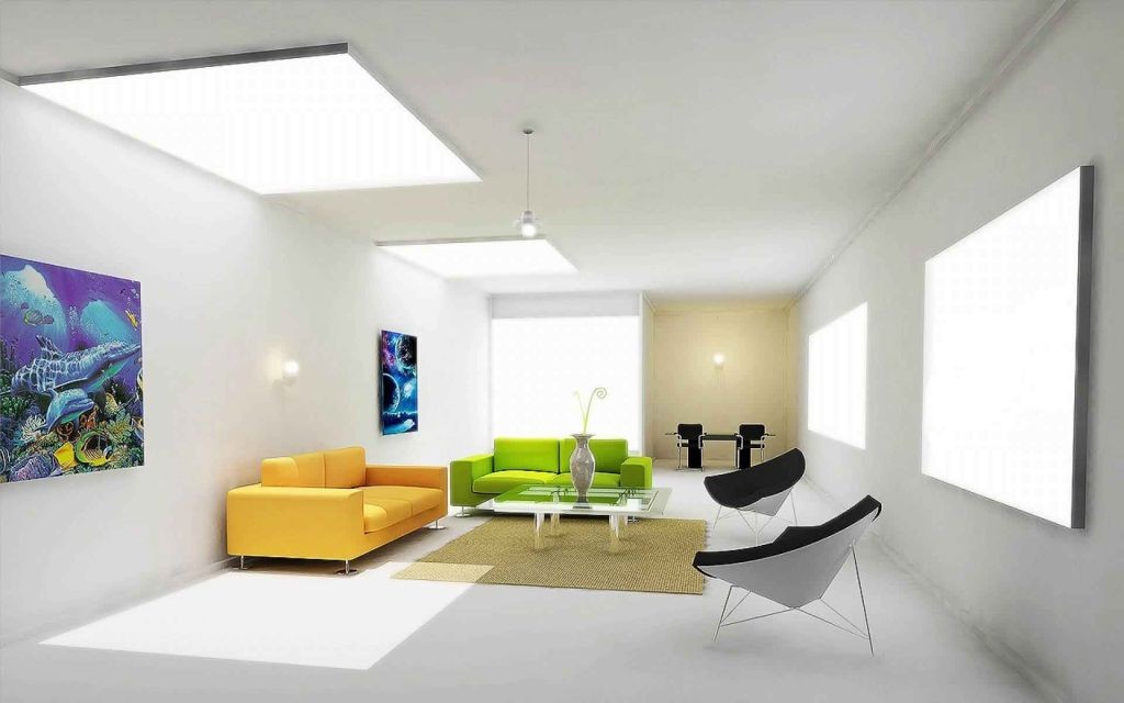 contemporary with bright color furnitures living room with skylight ideas