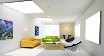 contemporary with bright color furnitures living room with skylight ideas