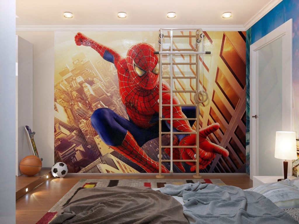cool bedrooms for teenage guys with spiderman wallpaper