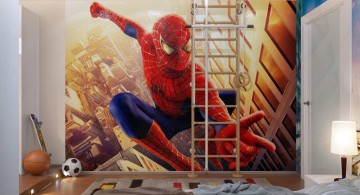 cool bedrooms for teenage guys with spiderman wallpaper