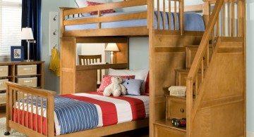 cool bunk bed designs with blue red and white stripes linen