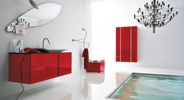cool modern bathrooms with floor tub and red decoration