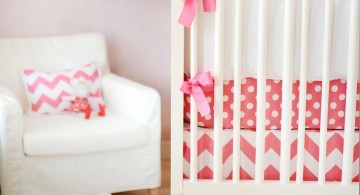 cute baby girl bedding ideas in pink and white geometric shapes