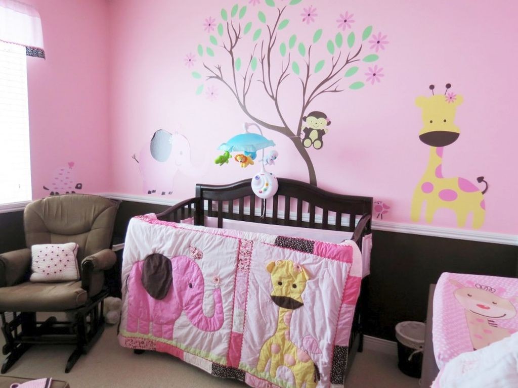 cute baby girl bedding ideas that matched the wall decals