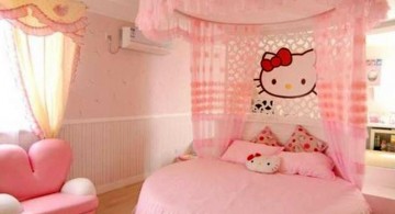 cute girls bedroom ideas with hello kitty theme and round bed