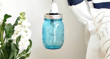 diy pendant lighting with blue mason jar