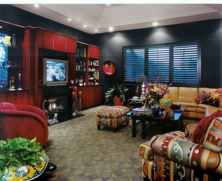 edgy entertainment room with black walls