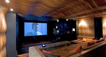 entertainment room with unique ceiling design