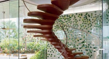 floating spiral wooden stairs