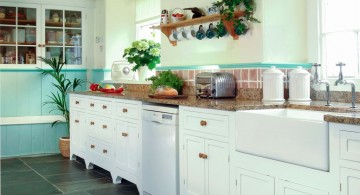freestanding kitchen sinks in white and blue kitchen
