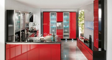 gloss black and red lacquer kitchen cabinet