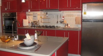 glossy red lacquer kitchen cabinet for small kitchen