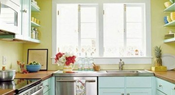green and blue popular paint colors for kitchen with limited space