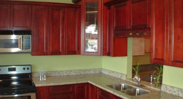 green wall and red cabinets popular paint colors for kitchen